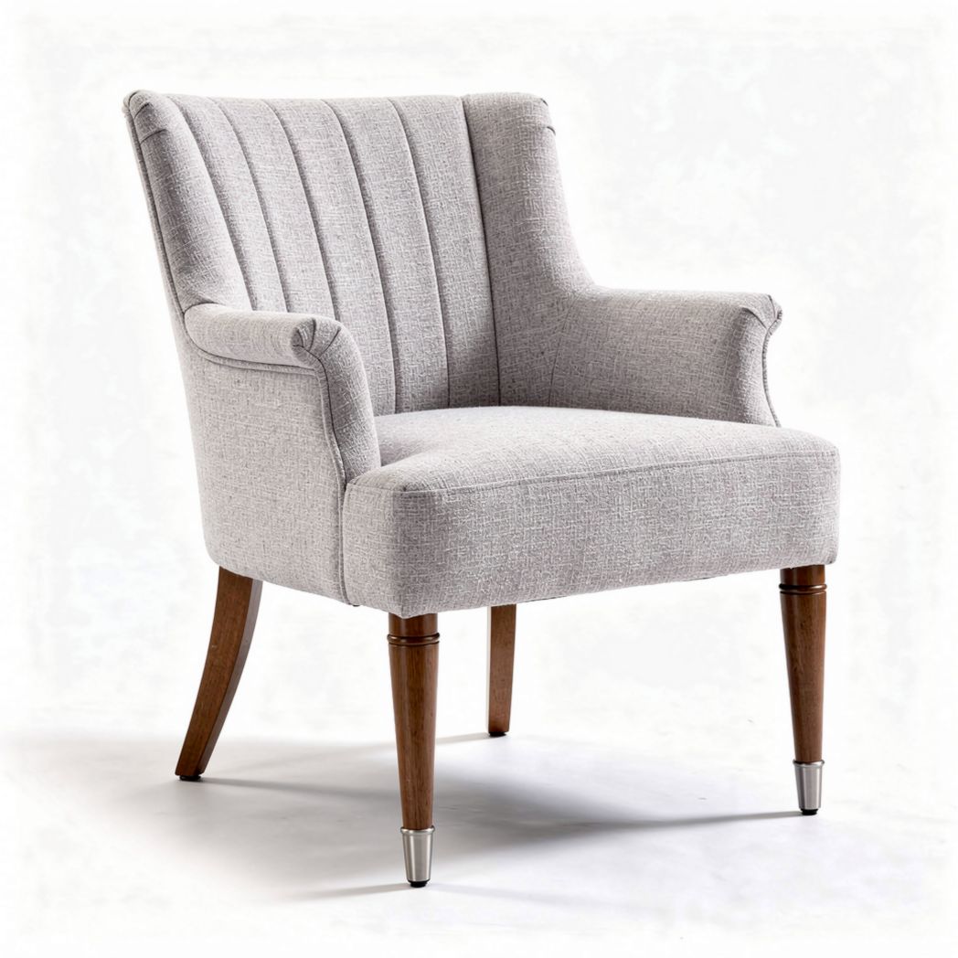 Upholstered accent chair in light gray fabric with wooden legs 70 x 70 x 80cm