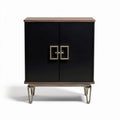 Modern black and walnut wood cabinet with metal legs 60 x 40 x 80cm