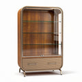 Wooden display cabinet with glass shelves and storage drawer 80 x 40 x 150cm
