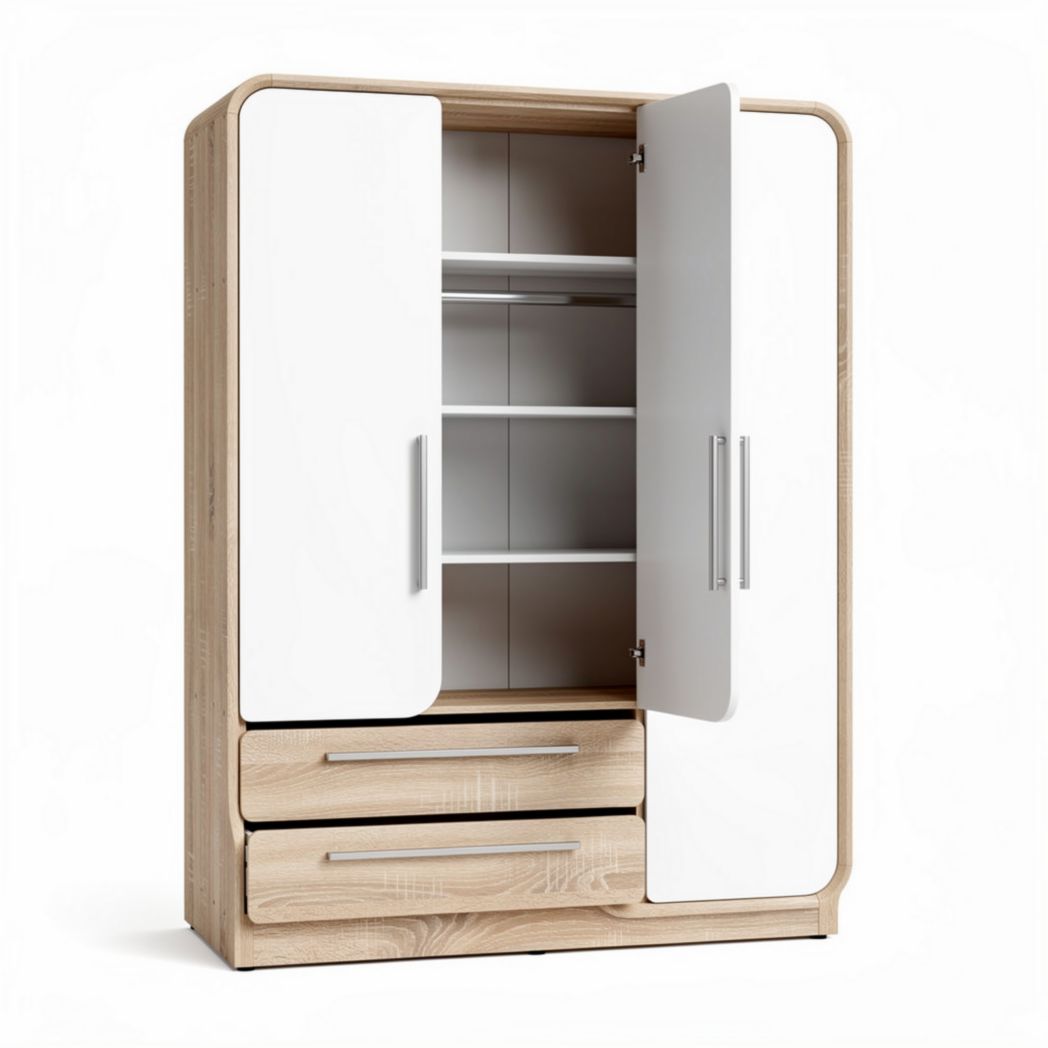 Wooden wardrobe with white doors two drawers and adjustable shelves 80 x 40 x 180cm