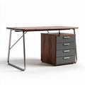 Wooden office desk with metal frame and storage cabinet 150 x 75 x 75cm