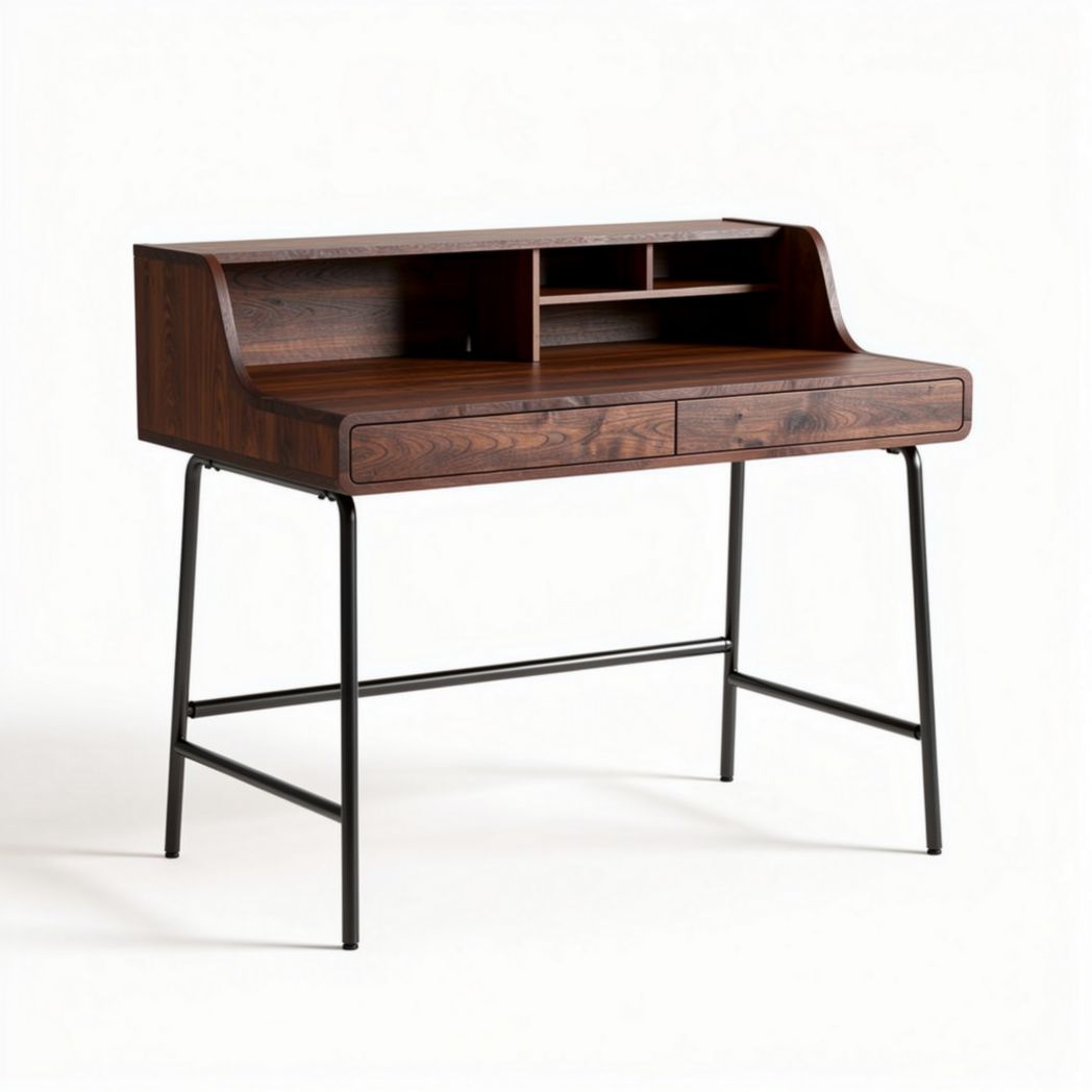 Wooden writing desk with storage and metal legs 120 x 60 x 75cm