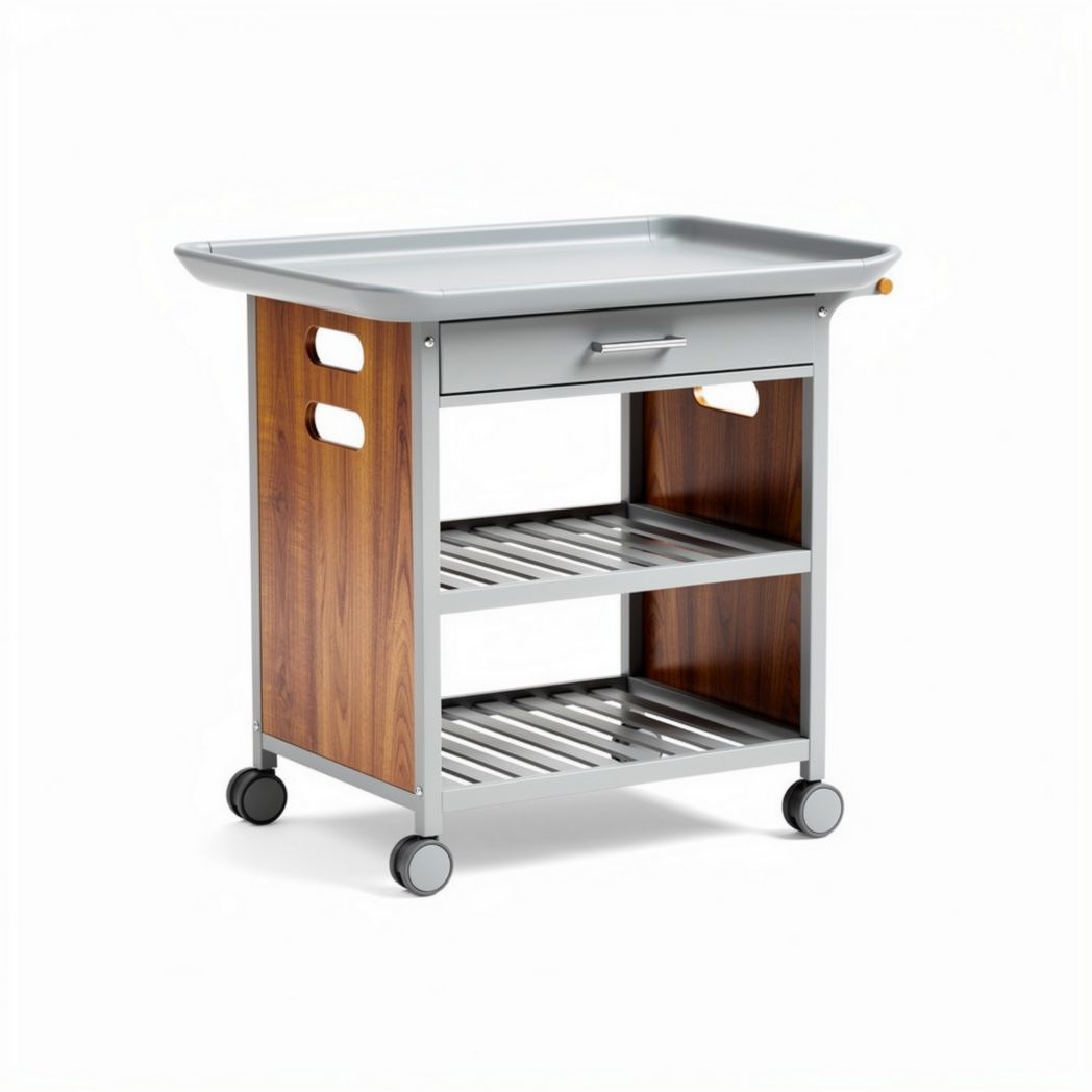 Rolling kitchen cart with wooden shelves and metal frame 80 x 40 x 80cm