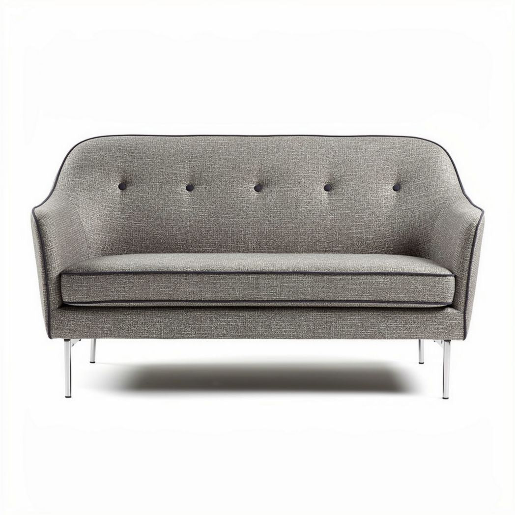 Two-seater modern fabric sofa in gray 150 x 80 x 75cm with metal legs