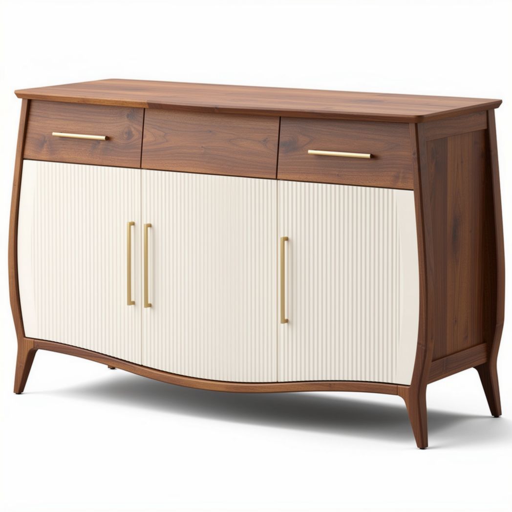 Wooden sideboard with two drawers and three doors in walnut finish 150 x 40 x 80cm