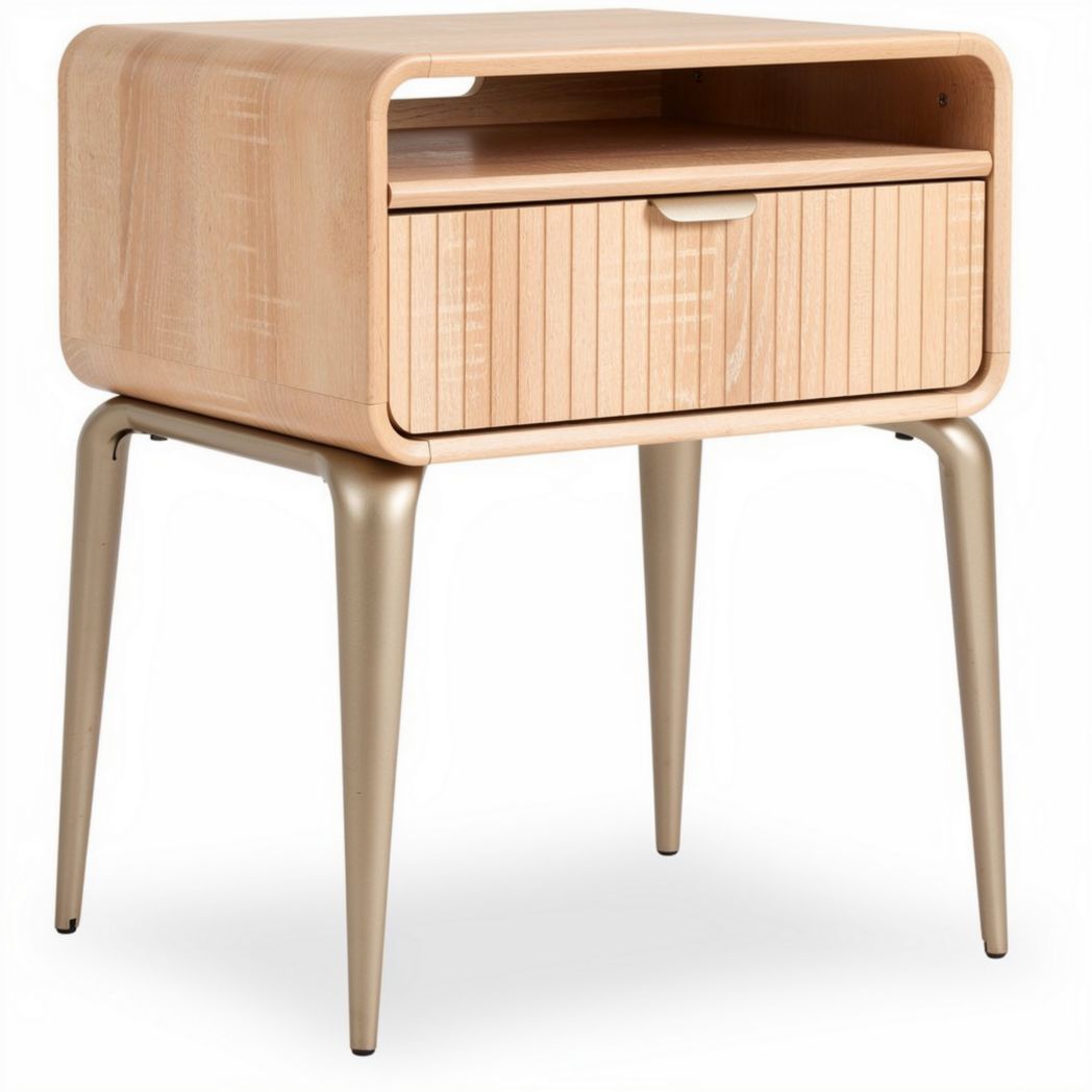 Wooden nightstand with drawer and shelf in natural finish 40 x 40 x 50cm